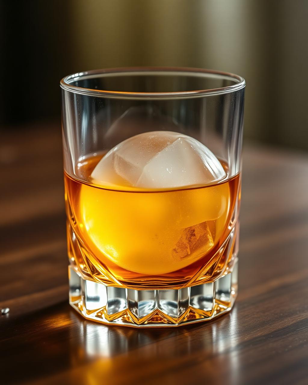 Crystal whisky tumbler with single hand-carved ice sphere