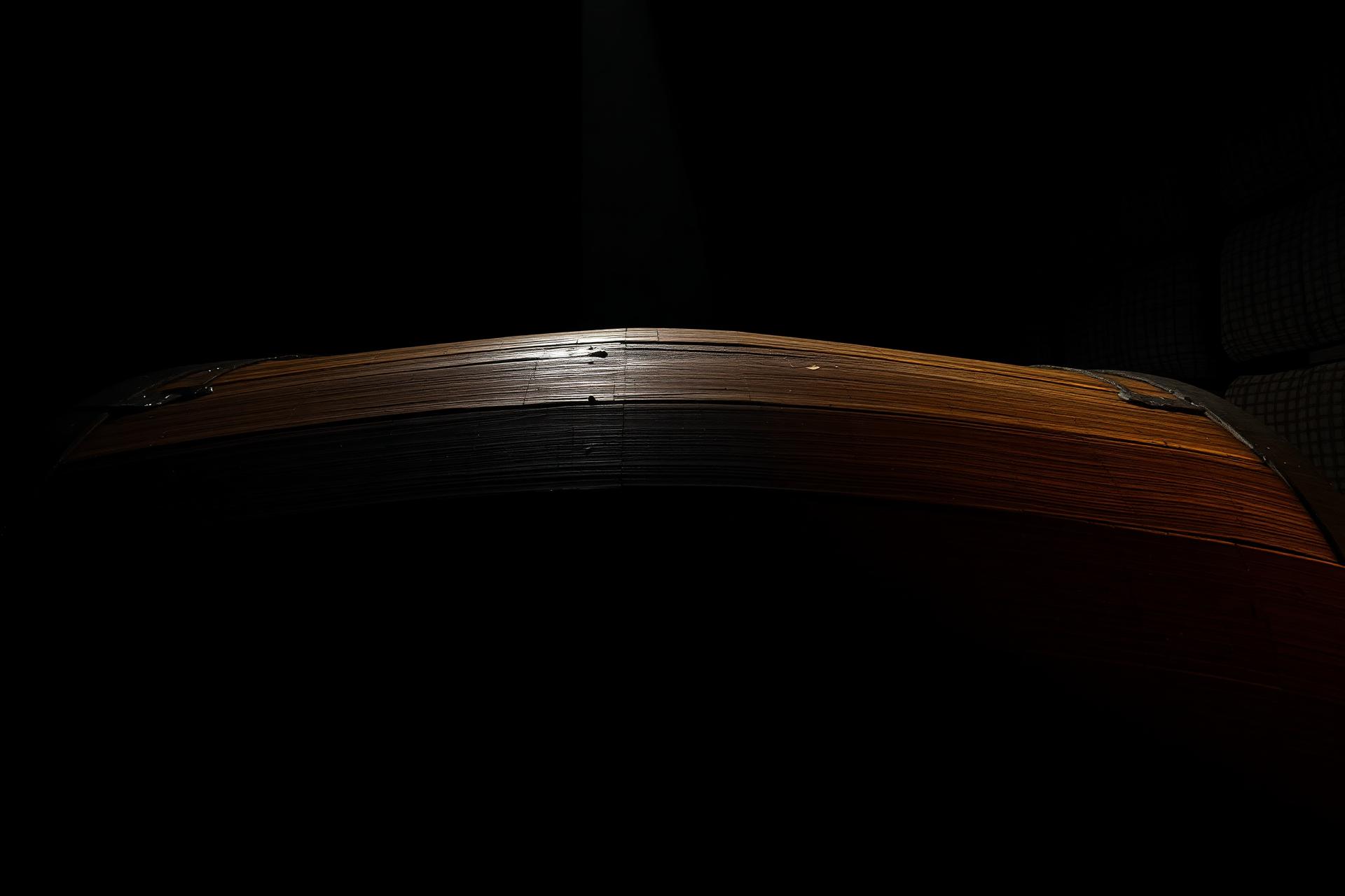 Japanese oak whisky barrel under a single beam of light